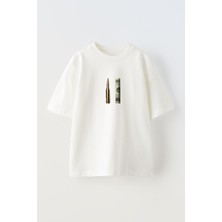 Nmg Tekstil Unisex Beyaz Oversize Pamuk Dolar Mermi Baskılı Örme T-Shirt