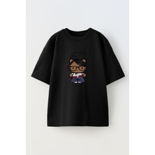 Nmg Tekstil Unisex Siyah Oversize Pamuk Esmer Hello Kitty Baskılı Örme T-Shirt