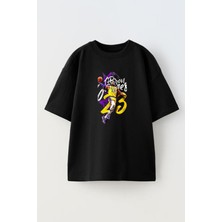 Nmg Tekstil Unisex Siyah Oversize Pamuk Smaç Basket Siyahi Idol Baskılı Örme T-Shirt