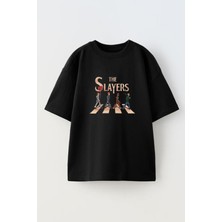 Nmg Tekstil Unisex Siyah Oversize Pamuk The Slayers Baskılı Örme T-Shirt