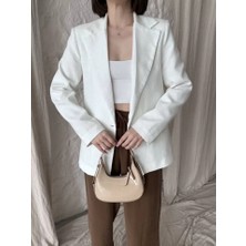 Stil Aura Keten Blazer Caket - Beyaz