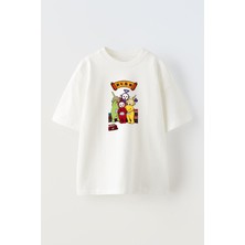 Nmg Tekstil Unisex Beyaz Oversize Pamuk Çinli Teletabiler Baskılı Örme T-Shirt