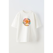 Nmg Tekstil Unisex Beyaz Oversize Pamuk Futbol Top El Birleşimi Baskılı Örme T-Shirt