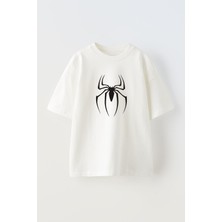 Nmg Tekstil Unisex Beyaz Oversize Pamuk Örümcek Çizim Baskılı Örme T-Shirt