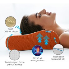 FOM 2'li Flex Tam Ortopedik Visco Konforlu Uyku Yastık Kampanyası, Ortopedik, 60 X 40 X 14/11, Turuncu