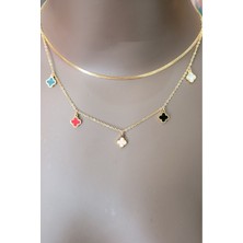 Kırmızı Sanat Evi Çelik Gold Yonca Figürlü Kadın Kolye