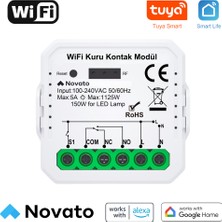 Novato WiFi Kuru Kontak Akıllı Röle (No-Nc ) Tuya Smart Life Uyumlu - Kombi, Otopark, Yana Kayar Kapı WiFi Kontrol Anahtarı