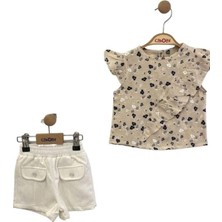 Çikoby Kız Bebek Bluzu Fırfırlı Çiçek Desenli Şort Takım