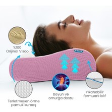 FOM 2'li Flex Tam Ortopedik Visco Konforlu Uyku Yastık Kampanyası, Ortopedik, 60 X 40 X 14/11, Pembe