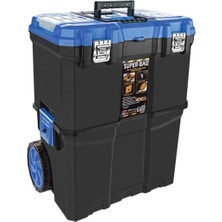 Mediterian Tekreyonda Mavi Çift Katlı Mobil Alet Takım Çantası Sağlam Bölmeli Tekerlekli 2 Katlı ASR-5039