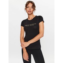 Armani Exchange Bisiklet Yaka Baskılı Siyah Kadın T-Shirt 8nytab