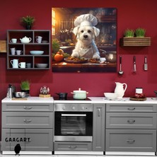 Gaagart Kare Kanvas Mutfak Tablosu Aşçı Hayvanlar Beyaz Terrier Köpek