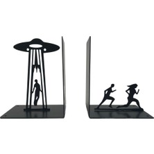 Hero Dizayn Ufo Figürlü Metal Kitap Desteği Kitap Tutucu Ev ve Ofis Dekoratif Aksesuar 2 Li Set