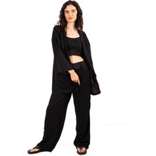 Stalk Giyim Kadın Siyah Kimono 2'li Takım