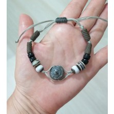 Funny Takı Gri Siyah Seramik Boncuklu El Yapımı Toprak ve Cam Boncuklu Unisex Bileklik