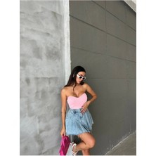 Ecenin Favorileri Straplez Kadın Crop Bluz
