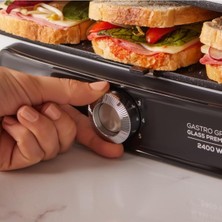 Mediterian Granit Gastro Grill Cam Yüzey Ultra Premium Granit Kaplama 5 Kademeli Tost ve Izgara Makinesi Beyaz