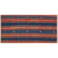 Grand Hedef Halı Eşsiz El Dokuma Larcivert Kiremit Renk Çizgili El Dokuma Vintage Kilim