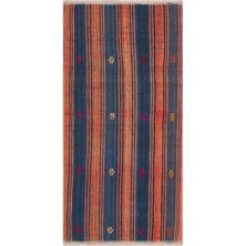 Grand Hedef Halı Eşsiz El Dokuma Larcivert Kiremit Renk Çizgili El Dokuma Vintage Kilim