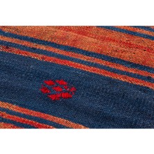 Grand Hedef Halı Eşsiz El Dokuma Larcivert Kiremit Renk Çizgili El Dokuma Vintage Kilim