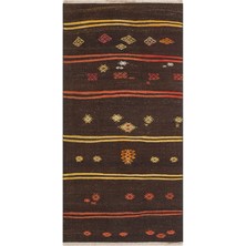 Grand Hedef Halı Eşsiz Anadolu El Dokuma Siyah Renk Sarı Turuncu Çiçekli Vintage Kilim