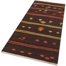 Grand Hedef Halı Eşsiz Anadolu El Dokuma Siyah Renk Sarı Turuncu Çiçekli Vintage Kilim