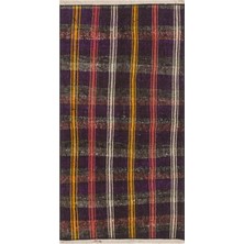 Grand Hedef Halı Anadolu El Dokuma Mor Renk Kareli Desen Vintage Kilim
