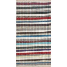 Grand Hedef Halı Beyaz Renkli Çizgili Desen El Dokuma Vintage Kilim