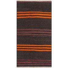 Grand Hedef Halı El Dokuma Turuncu Murdum Rengi Çizgili Vintage Kilim