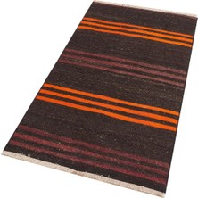 Grand Hedef Halı El Dokuma Turuncu Murdum Rengi Çizgili Vintage Kilim