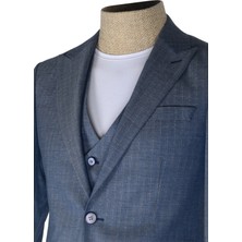 Cengiz Inler Ince Çizgili Yelekli  Erkek Takım Elbise