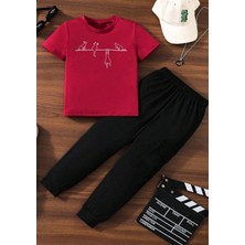 Kids Face Özel Tasarım Akrobat Kedicikler Baskılı  Pamuk Kısa Kollu Yazlık Kız Çocuk Eşofman Takımı