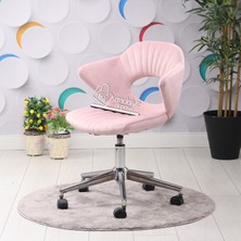Sandalye Deposu Hole Krom Yıldız Ayaklı Çalışma Koltuğu (Pembe Kumaş)