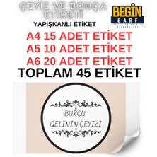 Begin Sarf A4 A5 A6 35 Adet Çeyiz Bohça Koli Paket Etiketi Isme Özel Yapışlanlı Etiket 024