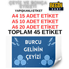 Begin Sarf A4 A5 A6 35 Adet Çeyiz Bohça Koli Paket Etiketi Isme Özel Yapışlanlı Etiket 016