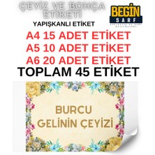 Begin Sarf A4 A5 A6 35 Adet Çeyiz Bohça Koli Paket Etiketi Isme Özel Yapışlanlı Etiket 006