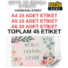 Begin Sarf A4 A5 A6 35 Adet Çeyiz Bohça Koli Paket Etiketi Isme Özel Yapışlanlı Etiket 014