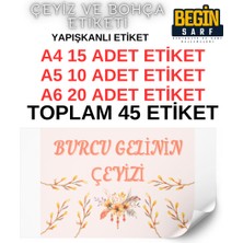 Begin Sarf A4 A5 A6 35 Adet Çeyiz Bohça Koli Paket Etiketi Isme Özel Yapışlanlı Etiket 001