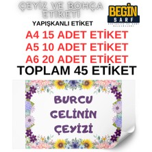 Begin Sarf A4 A5 A6 35 Adet Çeyiz Bohça Koli Paket Etiketi Isme Özel Yapışlanlı Etiket 008