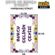 Begin Sarf A4 A5 A6 35 Adet Çeyiz Bohça Koli Paket Etiketi Isme Özel Yapışlanlı Etiket 008