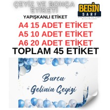 Begin Sarf A4 A5 A6 35 Adet Çeyiz Bohça Koli Paket Etiketi Isme Özel Yapışlanlı Etiket 020