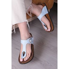 Osso Hakiki Deri Bebe Mavi Kadın Parmak Arası Terlik 211124603