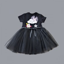 Diji Baby 1-2-3 Yaş Tül Tokalı Bulut Civciv ve Yıldız Nakışlı Kız Bebek Elbisesi