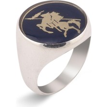 Anı Yüzük Kayı Boyu Motifli Koyu Mavi Mineli Yüzük