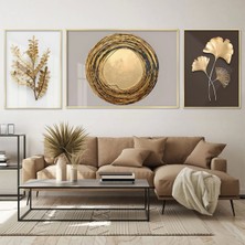 Kolaj Tasarım Altın Mevsimi; Doğanın Sanata Yansıması Üçlü Metal Çerçeveli Tablo Seti