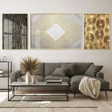 Antik Doku Desenleri; Etkileyici Üçlü Metal Çerçeveli Tablo Seti /s