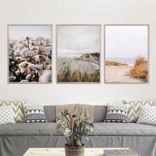 Bohem Renkler Çiçek Desenli Metal Çerçeveli Tablo Seti Gümüş /s