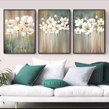 Çiçek Desenli Metal Çerçeveli Tablo Seti Siyah /s