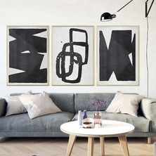 Kolaj Tasarım Minimalist Mükemmellik: Siyah ve Beyaz Soyut Formlar Üçlü Metal Çerçeveli Tablo Seti /s