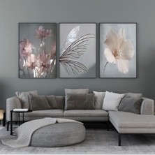 Kolaj Tasarım Doğanın Zarafeti: Çiçek ve Yaprak Motifleriyle Metal Çerçeveli Üçlü Tablo Seti /s